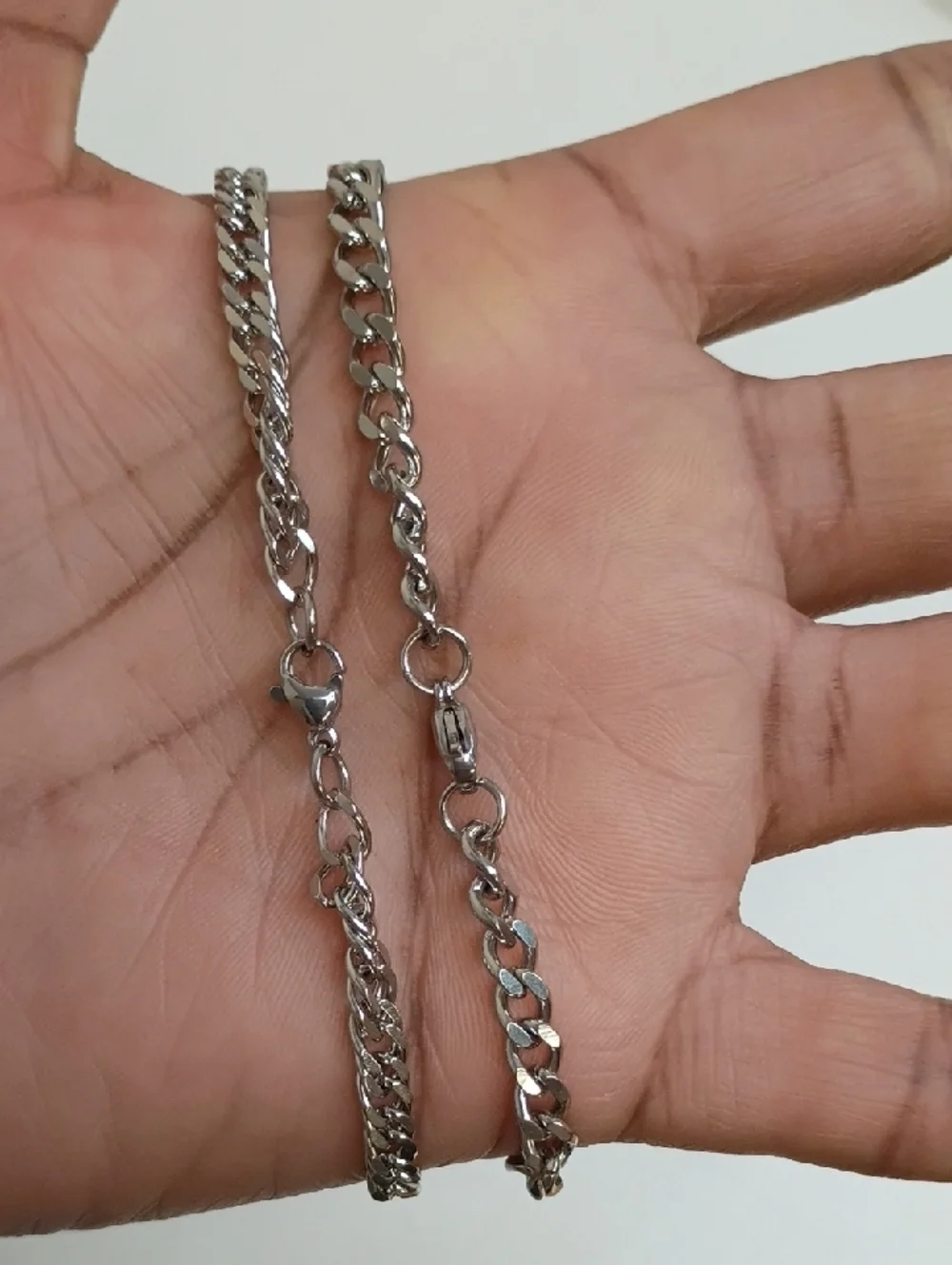 Curb Chain Bracelet Set Silver Tone Link Stack Layered 2 Piece